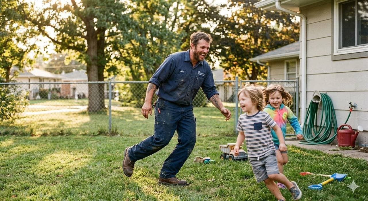 Contractor at home with family